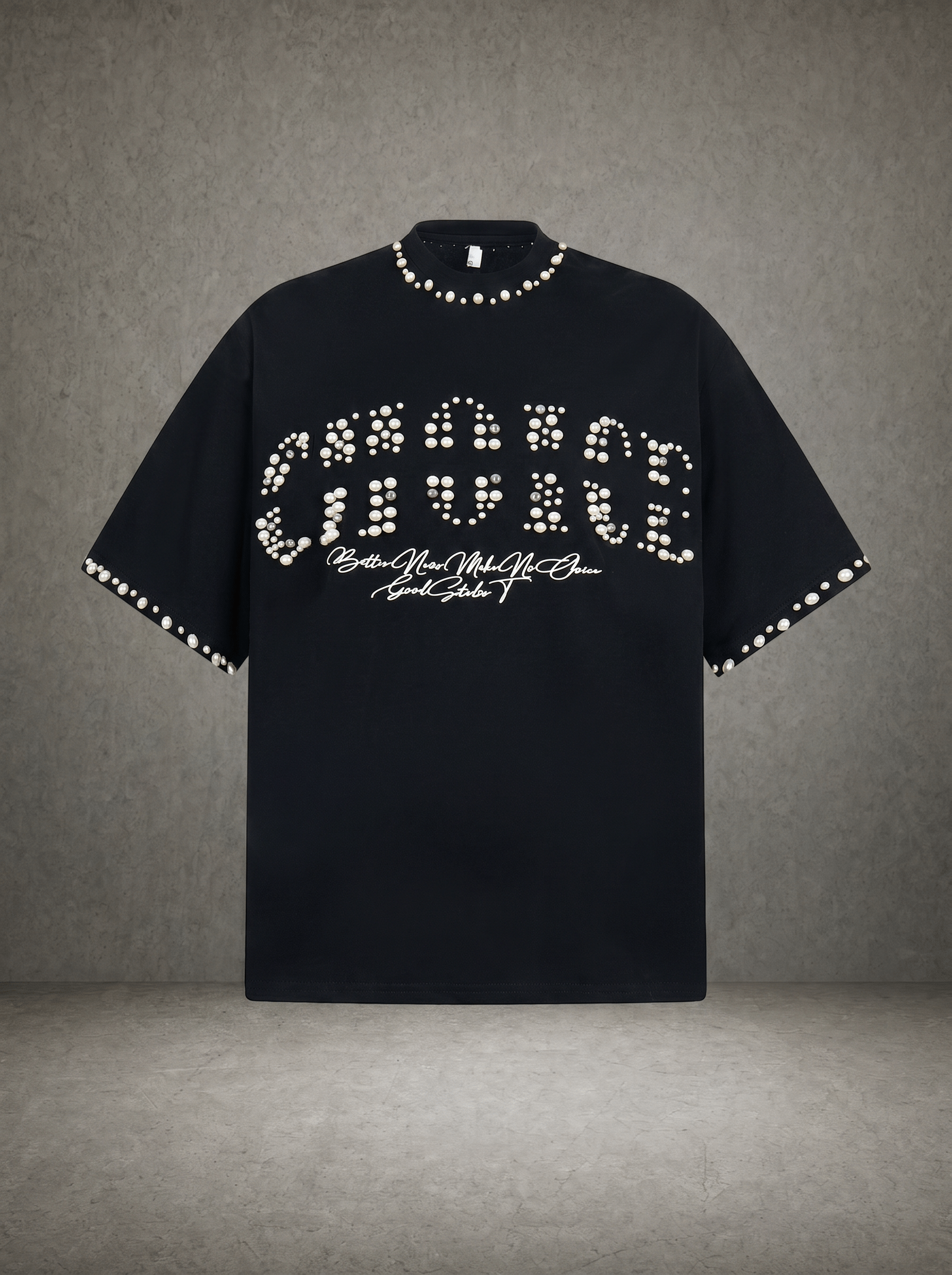 PEARL RHINESTONE EMBELLISHED T-SHIRT