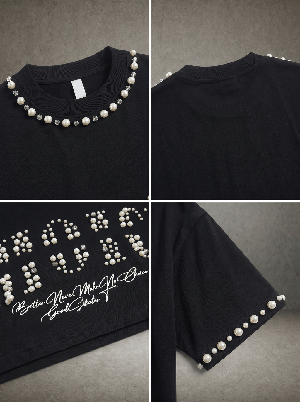 PEARL RHINESTONE EMBELLISHED T-SHIRT