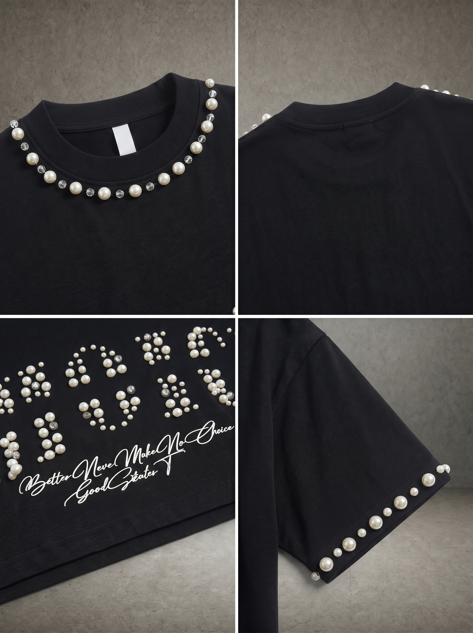 PEARL RHINESTONE EMBELLISHED T-SHIRT
