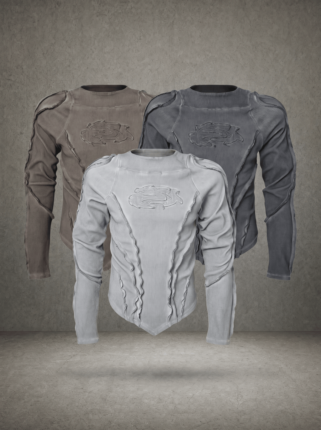 DRAGON FRACTURE RAW SEAM WASHED RIB LONGSLEEVE