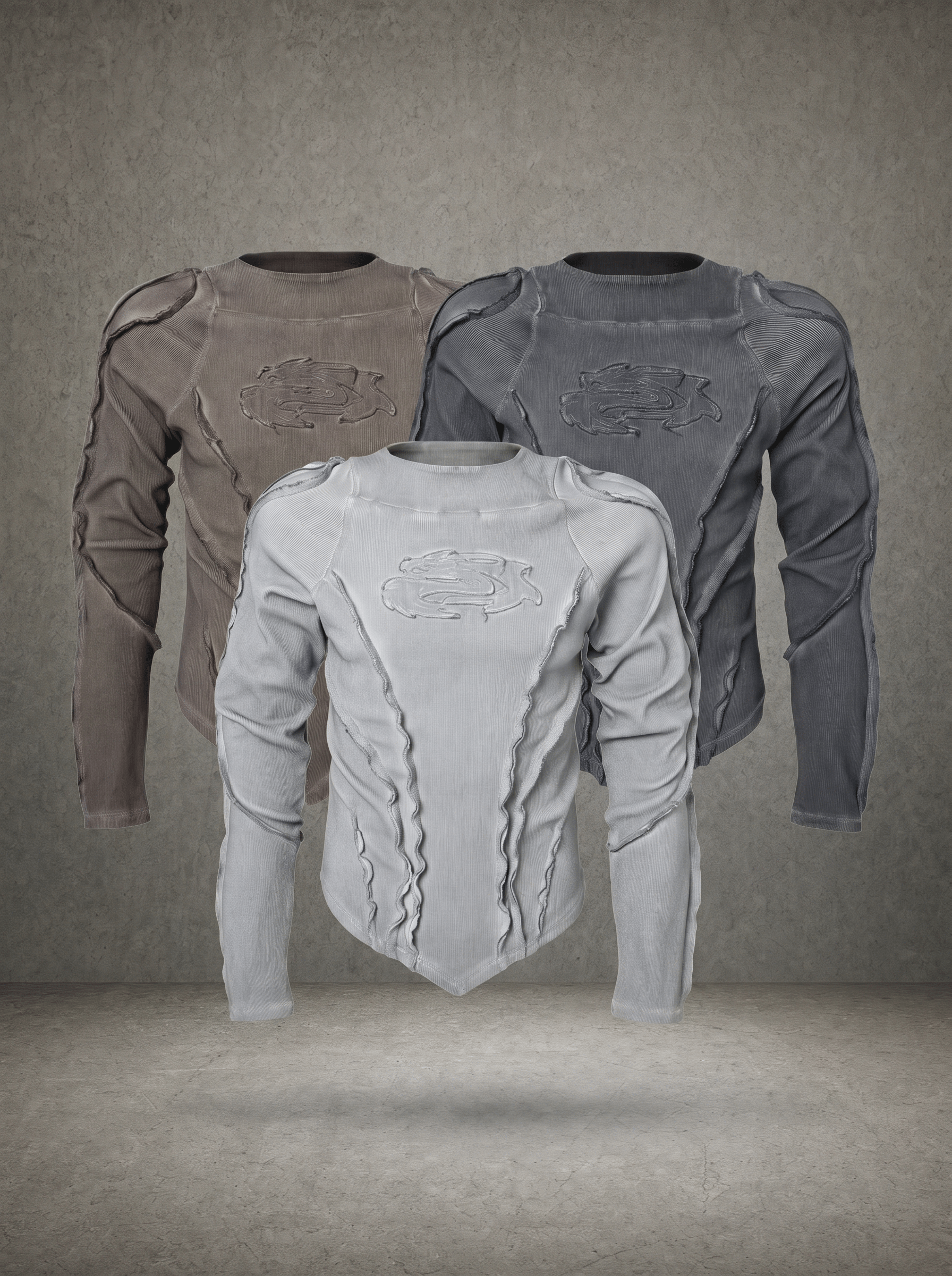 DRAGON FRACTURE RAW SEAM WASHED RIB LONGSLEEVE