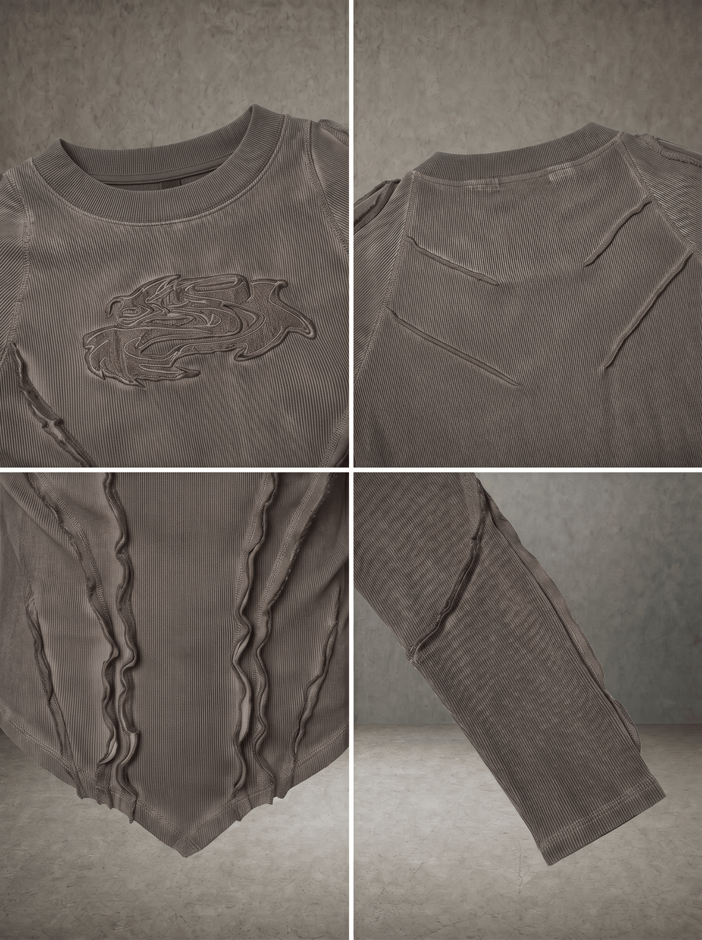 DRAGON FRACTURE RAW SEAM WASHED RIB LONGSLEEVE