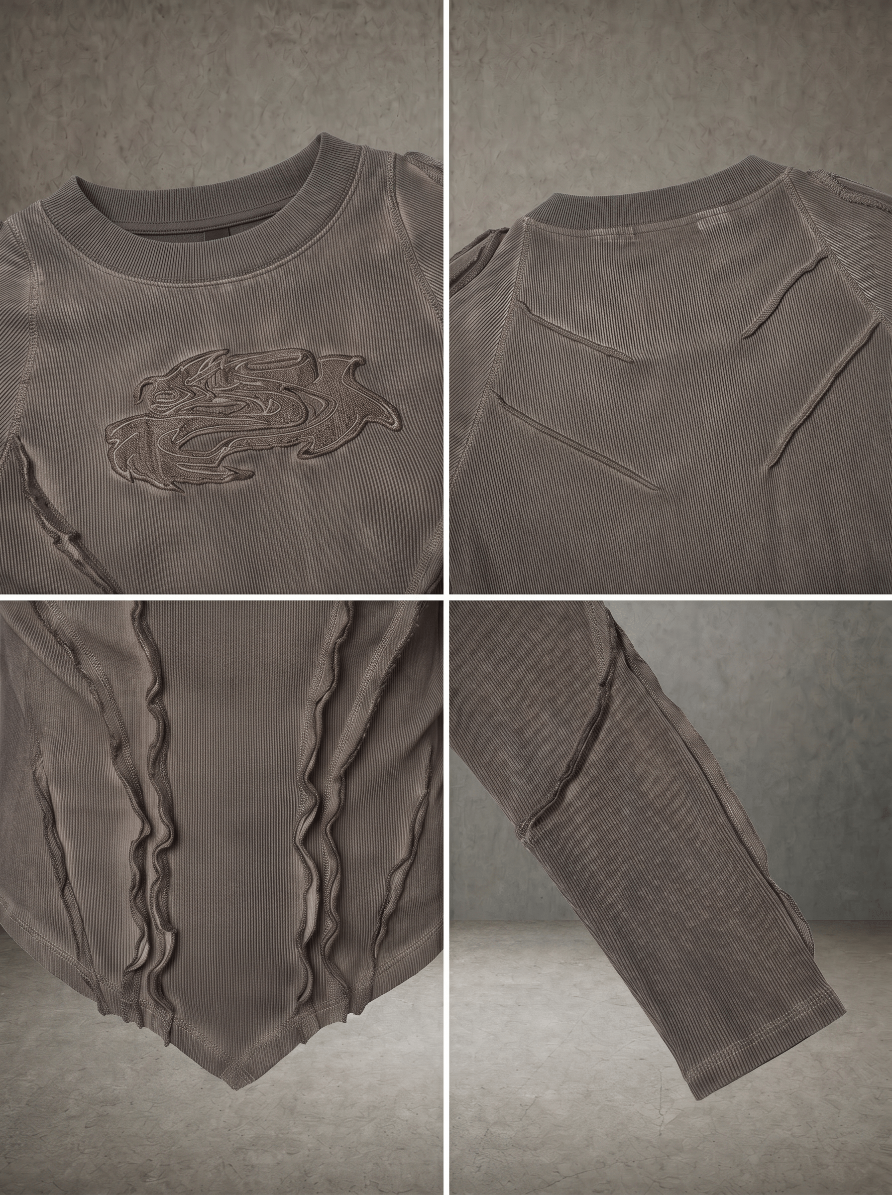 DRAGON FRACTURE RAW SEAM WASHED RIB LONGSLEEVE