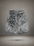GOTHIC TRIBAL SPIKED DENIM SHORTS