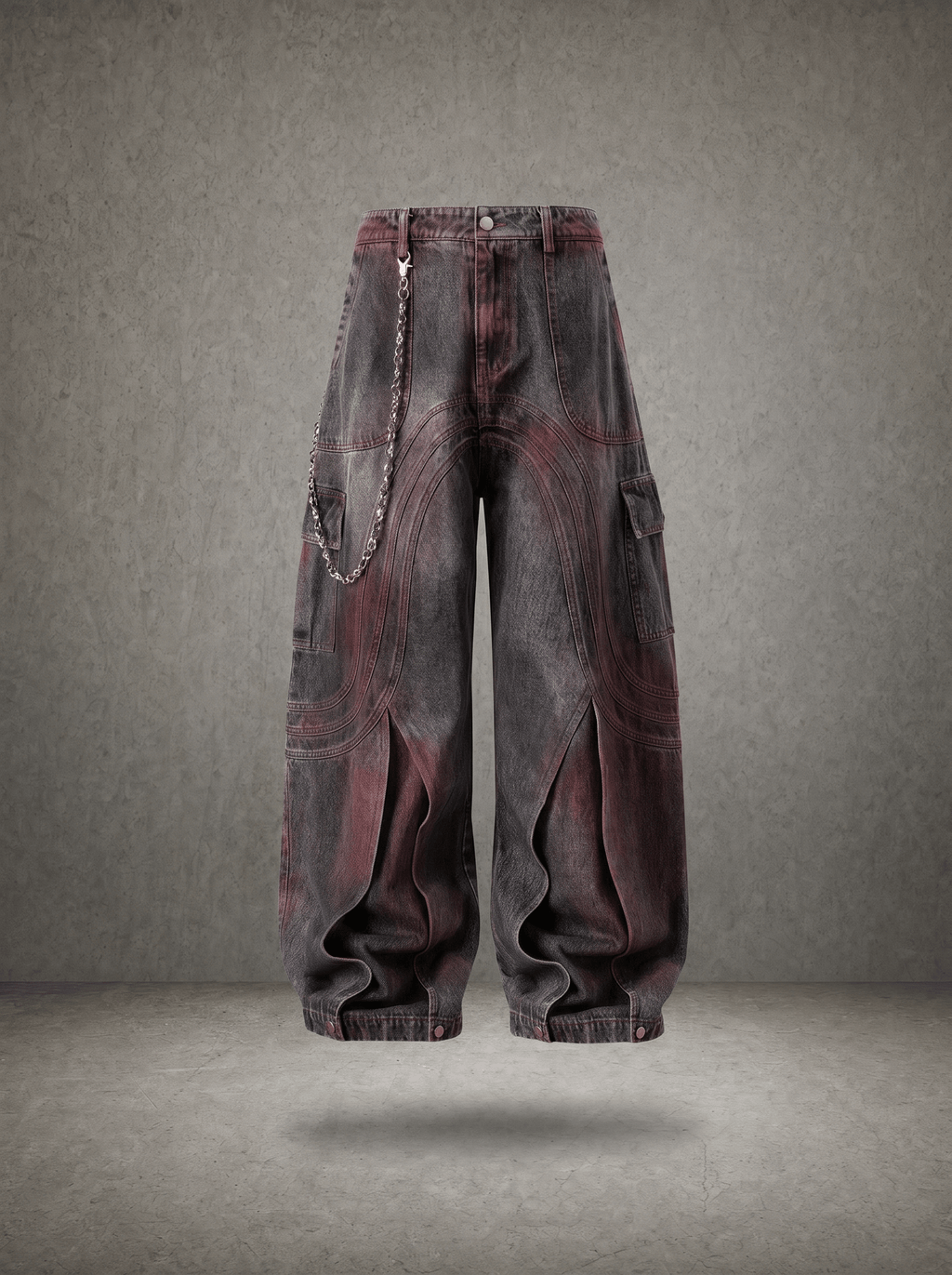 CRIMSON FADE ARC CARGO BAGGY DENIM