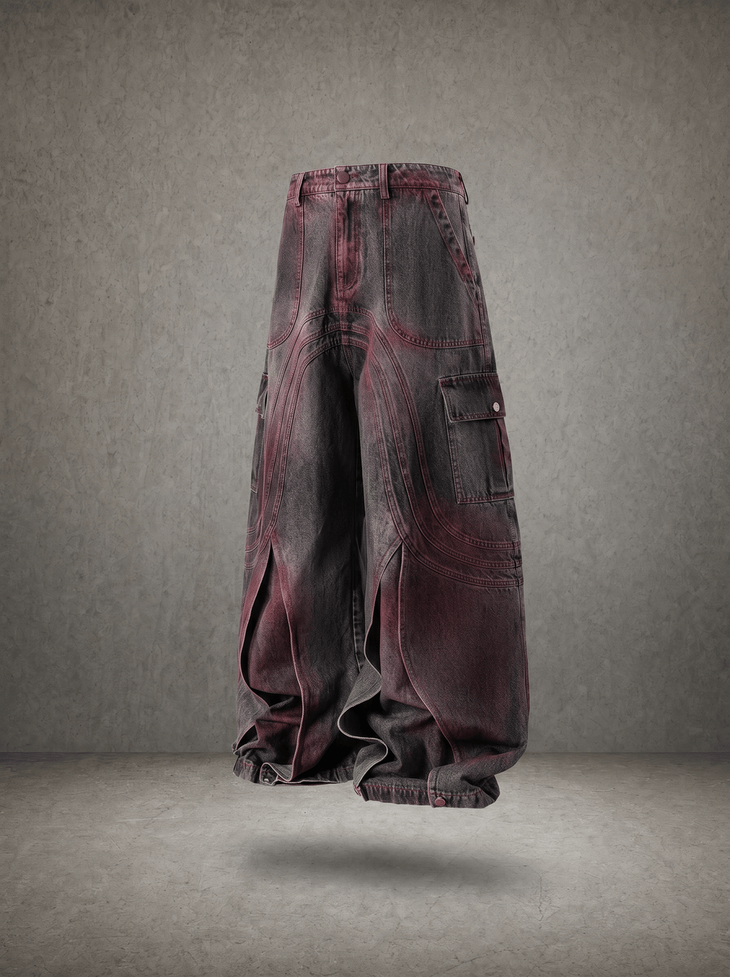CRIMSON FADE ARC CARGO BAGGY DENIM