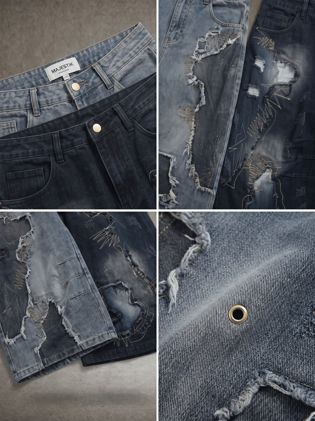 SHATTER STITCH FRINGED JUMBO DENIM JORTS