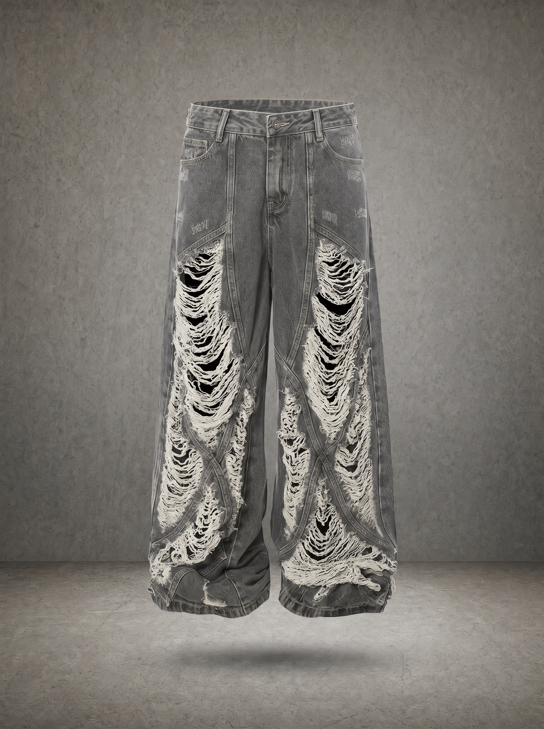 ASH FADE CHAIN-FRAY DESTROY WIDE JEANS