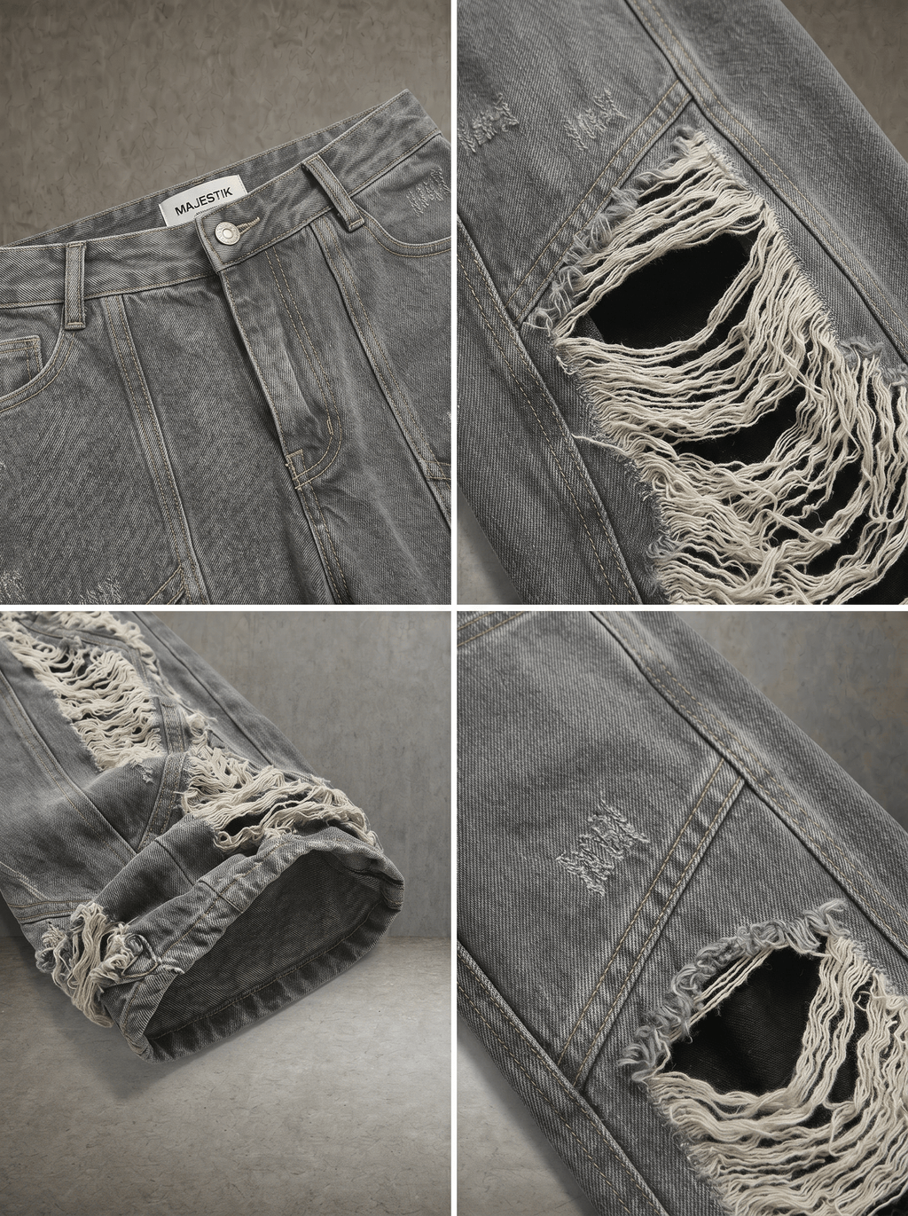ASH FADE CHAIN-FRAY DESTROY WIDE JEANS