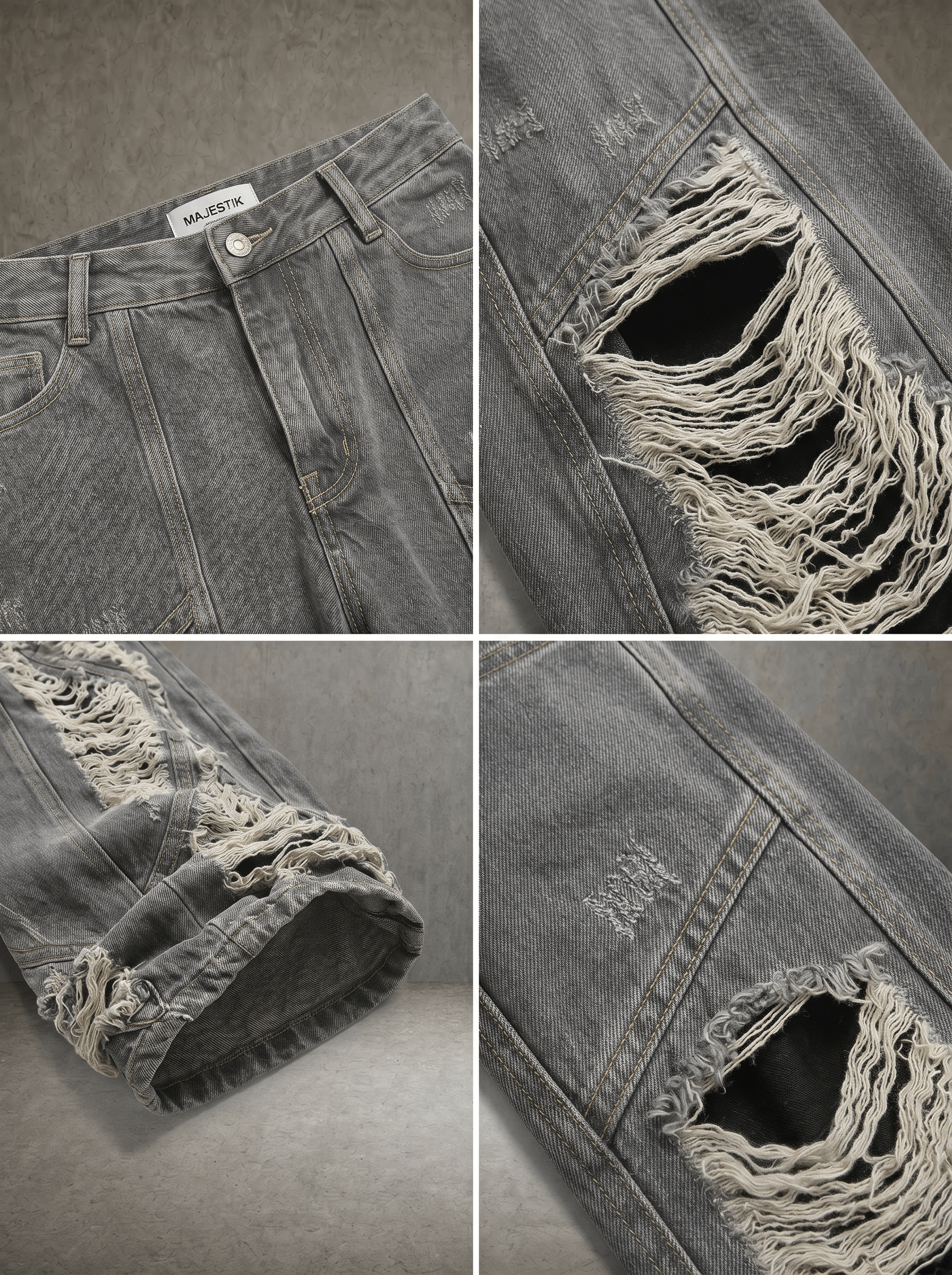 ASH FADE CHAIN-FRAY DESTROY WIDE JEANS