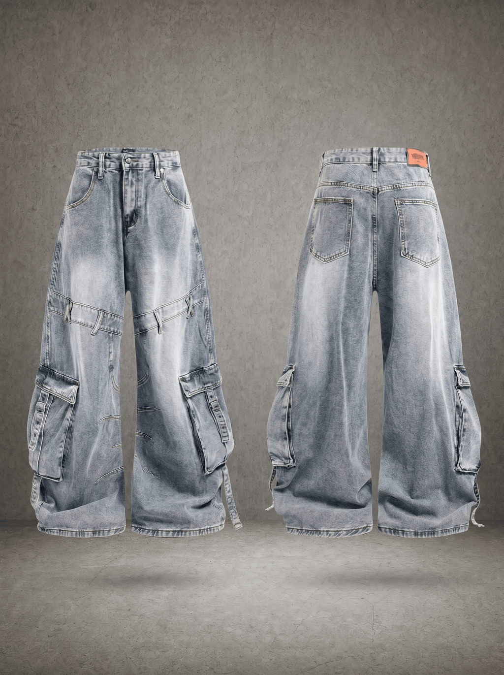 INDUSTRIAL HARNESS WASHED BAGGY UTILITY JEANS