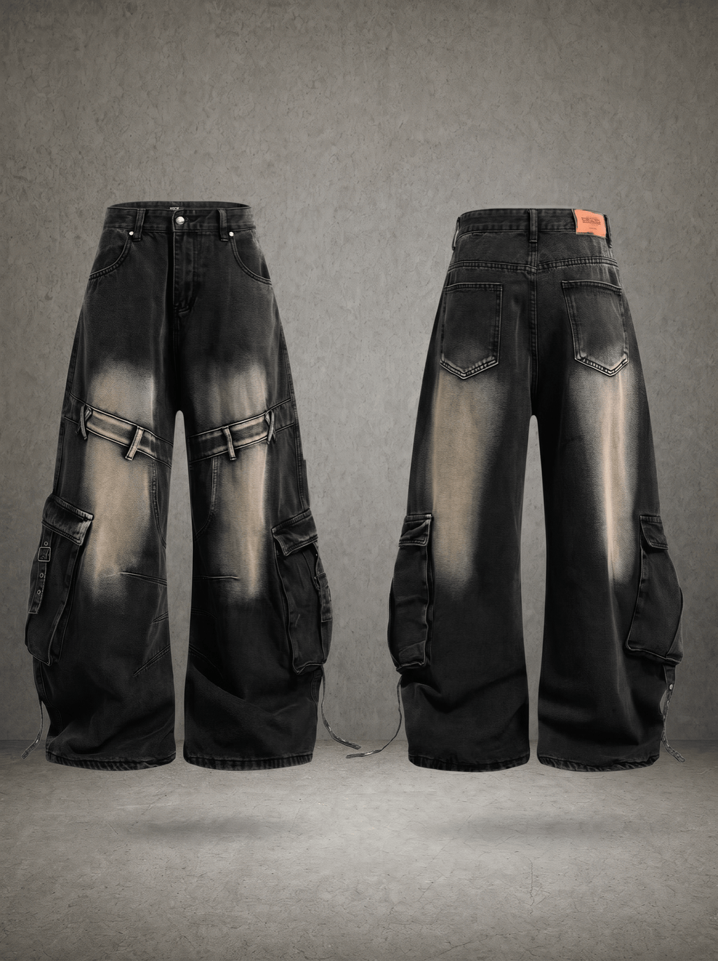INDUSTRIAL HARNESS WASHED BAGGY UTILITY JEANS