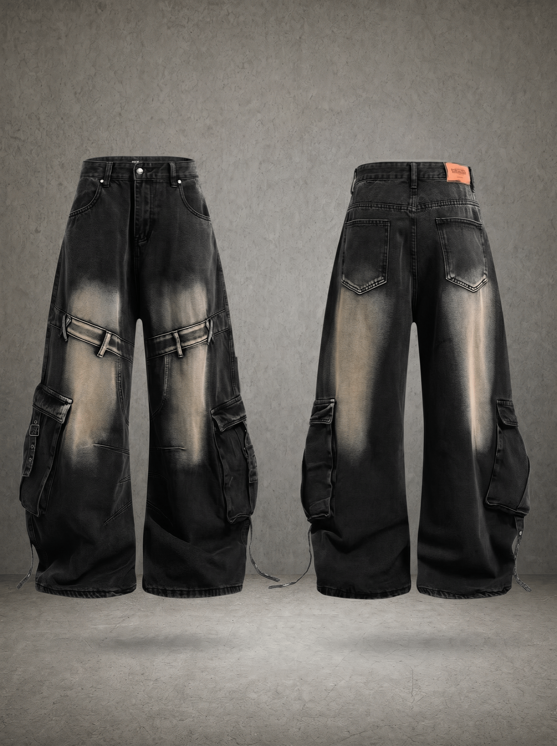 INDUSTRIAL HARNESS WASHED BAGGY UTILITY JEANS