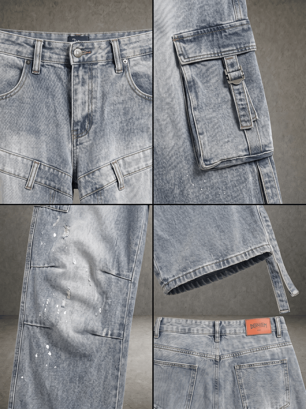 INDUSTRIAL HARNESS WASHED BAGGY UTILITY JEANS