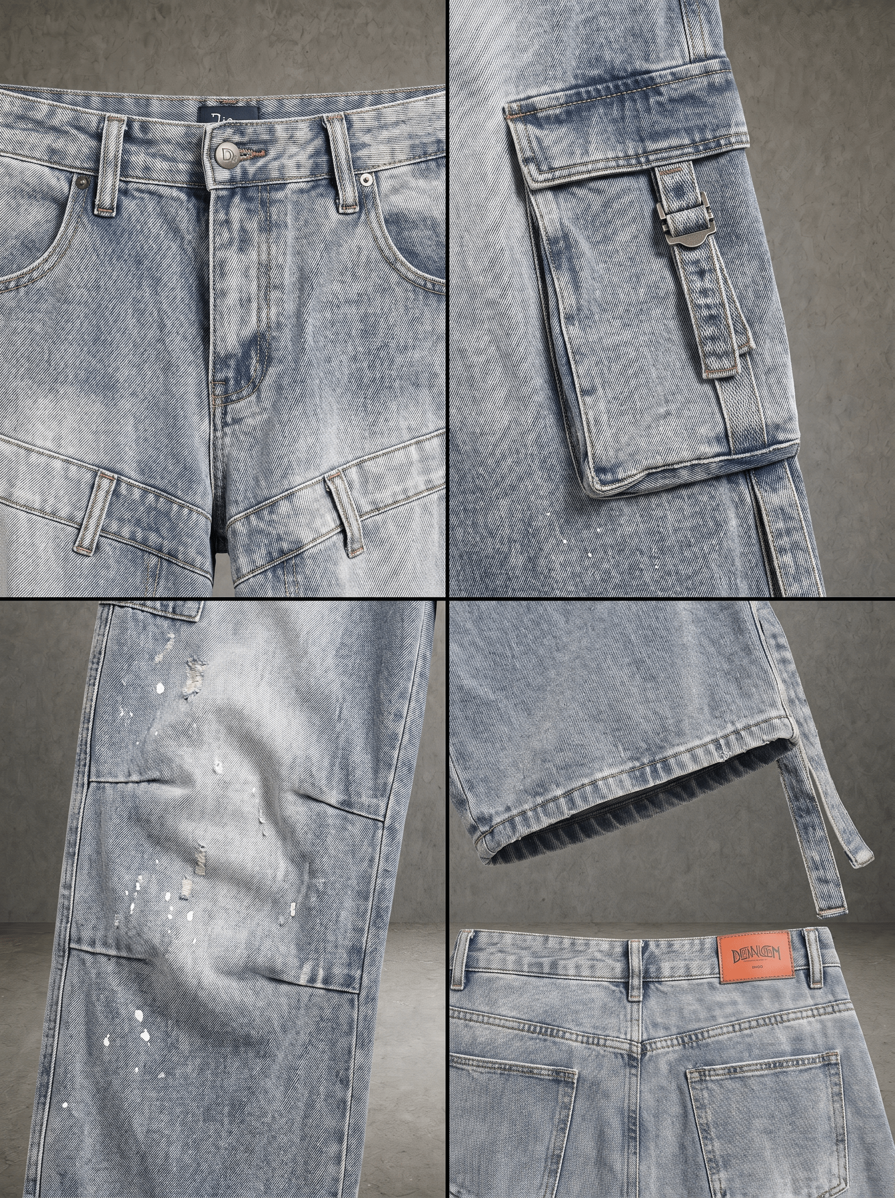INDUSTRIAL HARNESS WASHED BAGGY UTILITY JEANS