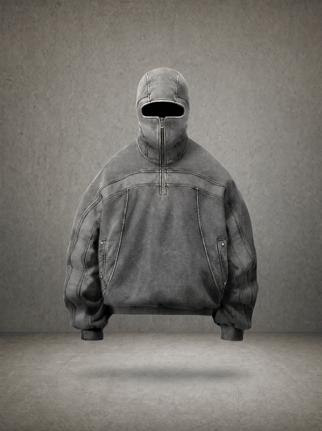 TERRAIN SEAM BALACLAVA WASHED HALF-ZIP HOODIE
