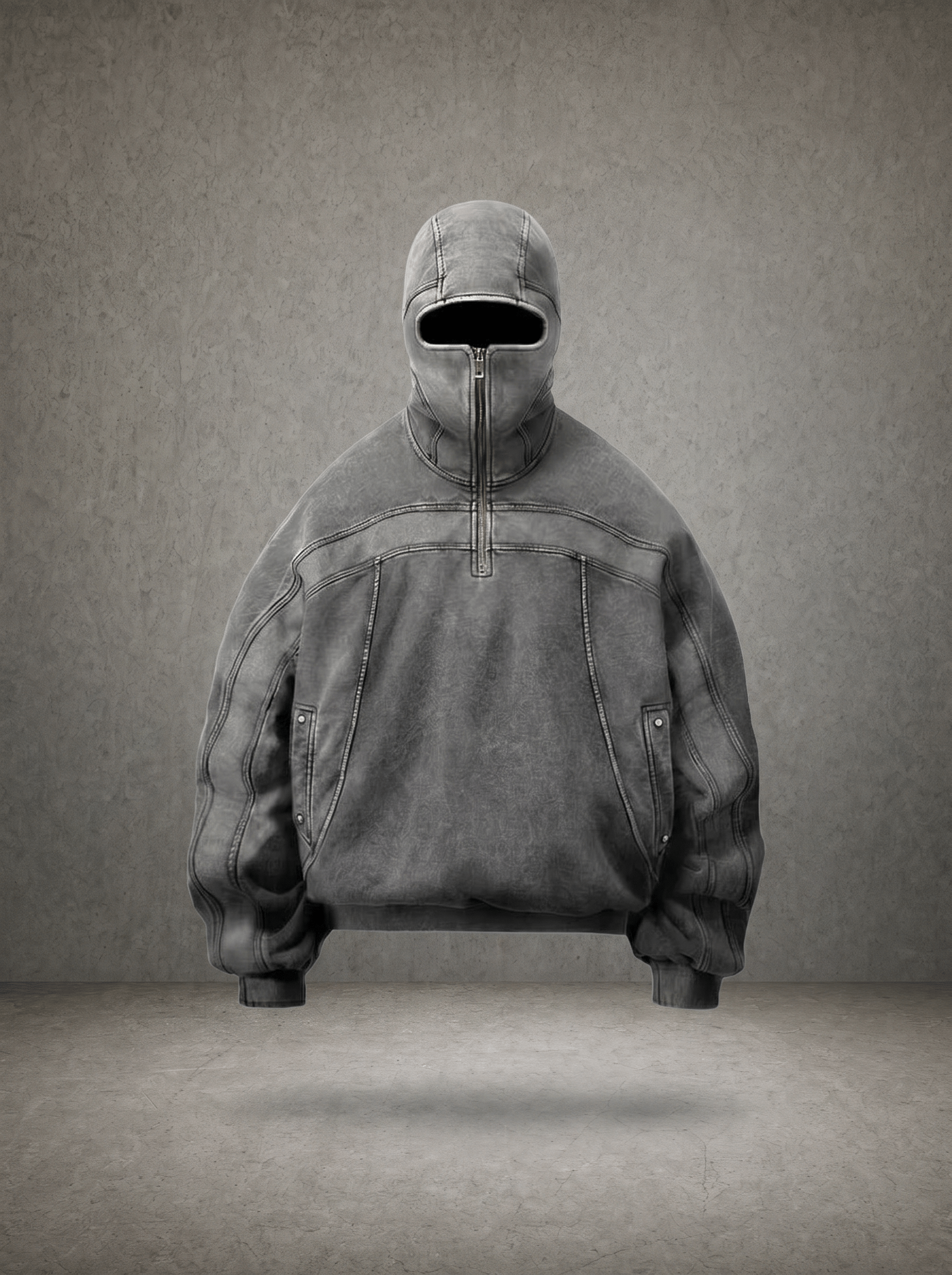 TERRAIN SEAM BALACLAVA WASHED HALF-ZIP HOODIE
