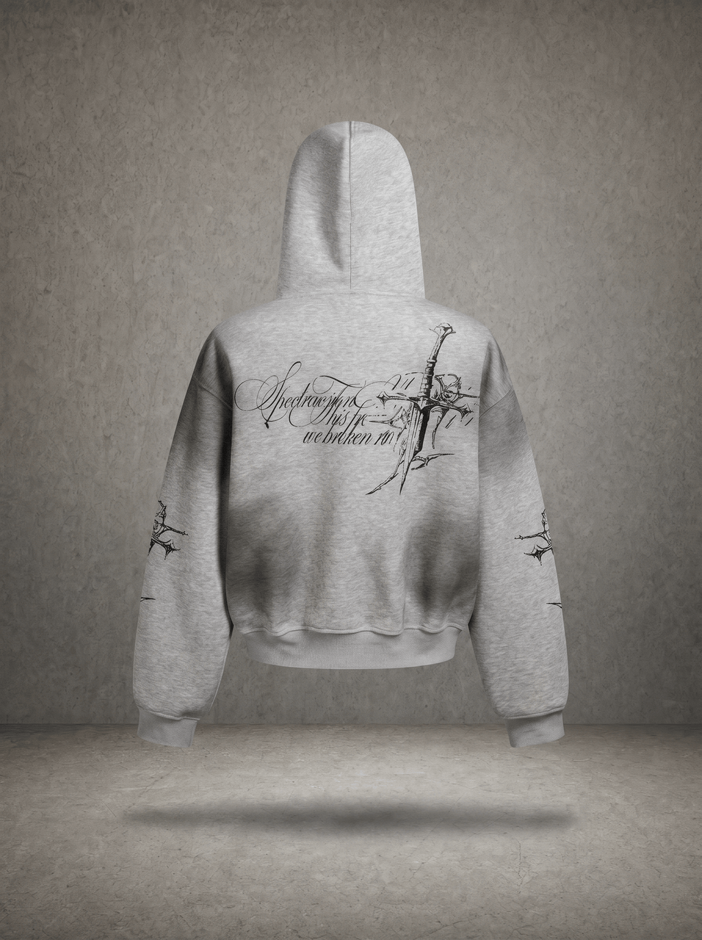 THORN CROSS GOTHIC SCRIPT CROPPED ZIP HOODIE