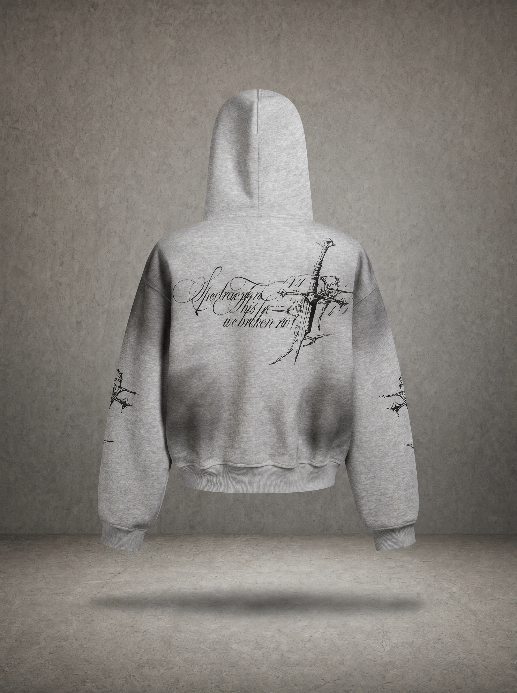 THORN CROSS GOTHIC SCRIPT CROPPED ZIP HOODIE