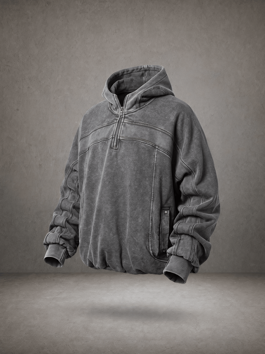 TERRAIN SEAM BALACLAVA WASHED HALF-ZIP HOODIE