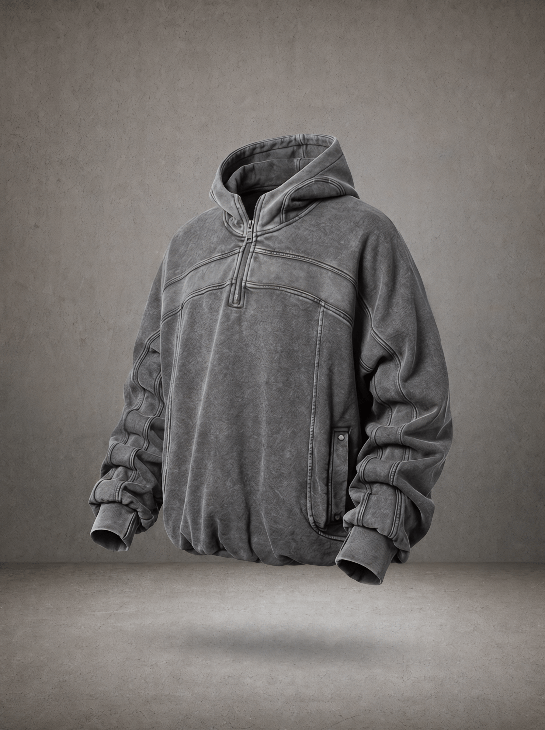 TERRAIN SEAM BALACLAVA WASHED HALF-ZIP HOODIE