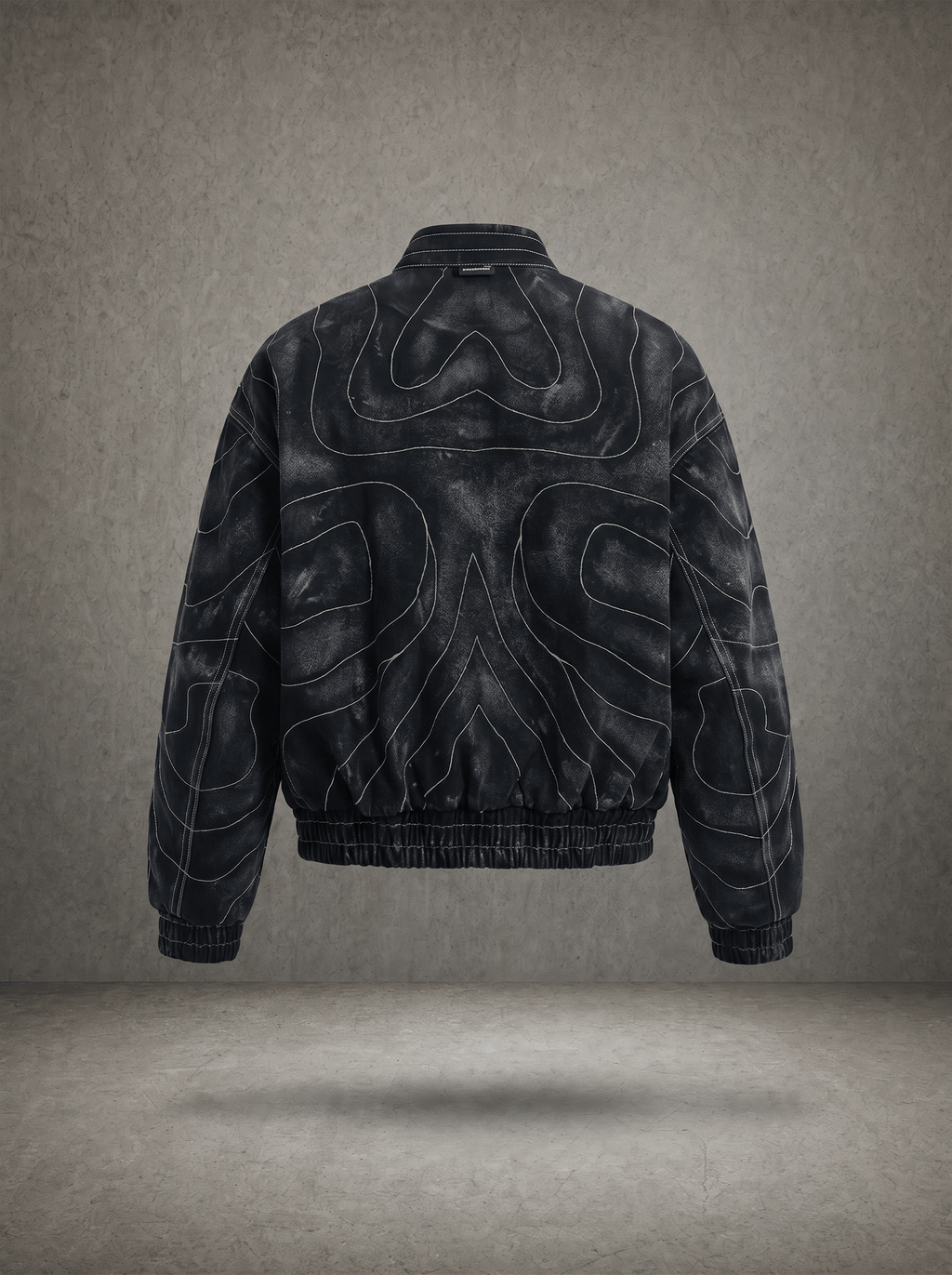 TOPOGRAPHIC CONTOUR STITCH WASHED BOMBER JACKET