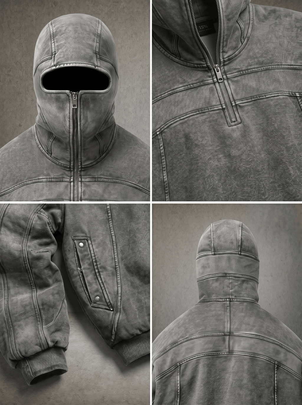 TERRAIN SEAM BALACLAVA WASHED HALF-ZIP HOODIE