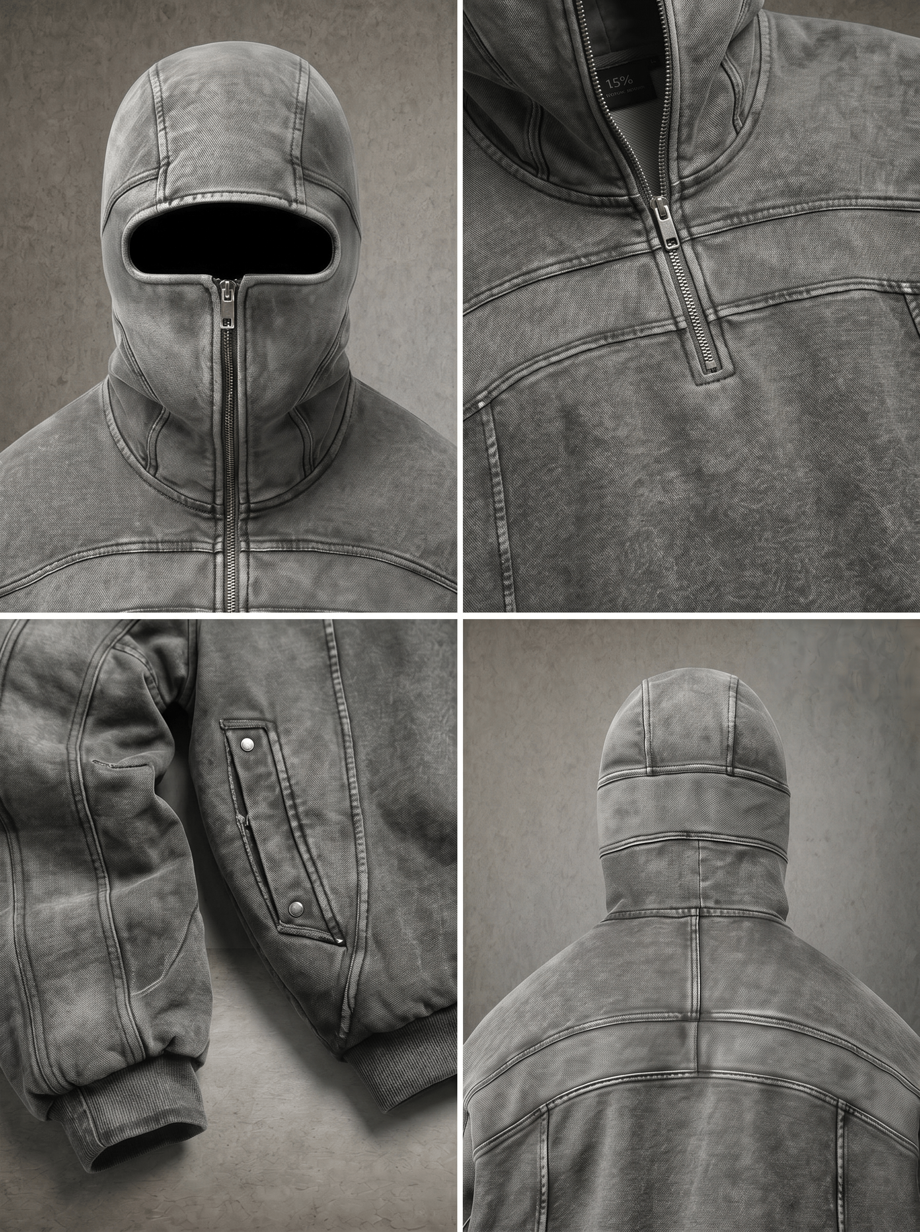 TERRAIN SEAM BALACLAVA WASHED HALF-ZIP HOODIE