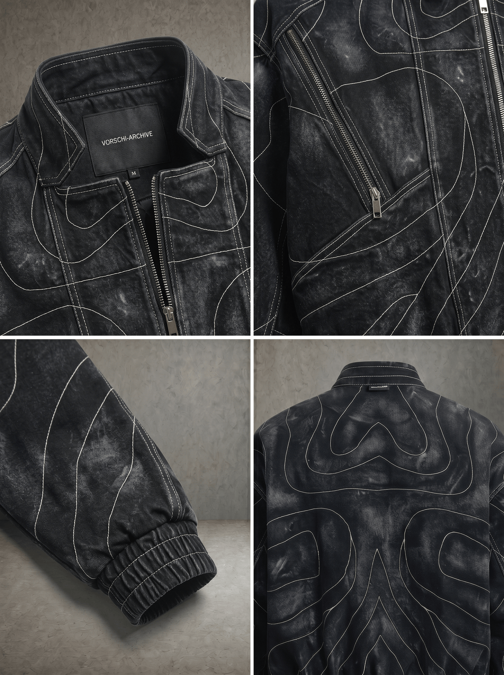 TOPOGRAPHIC CONTOUR STITCH WASHED BOMBER JACKET