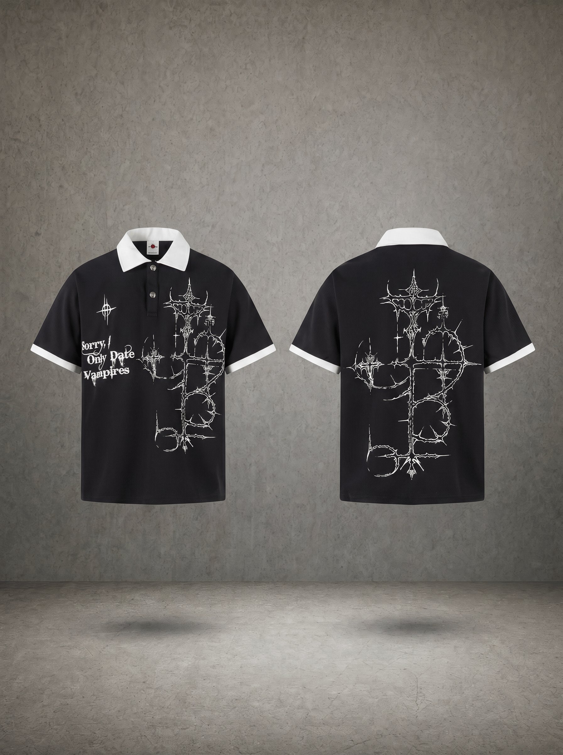 VAMPIRE GOTHIC WAFFLE POLO SHIRT